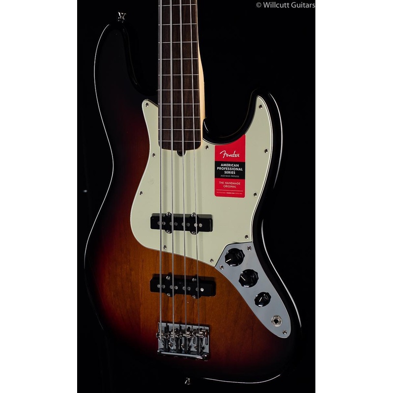 Fender American Professional Jazz Bass Fretless 3-Tone Sunburst Rosewood Bass Guitar - ULT975560819894