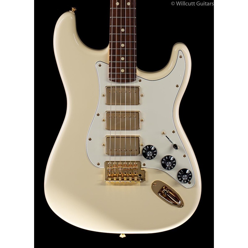 Fender Limited Edition Mahogany Blacktop Stratocaster HHH Olympic White Gold Hardware - ULT975560818654