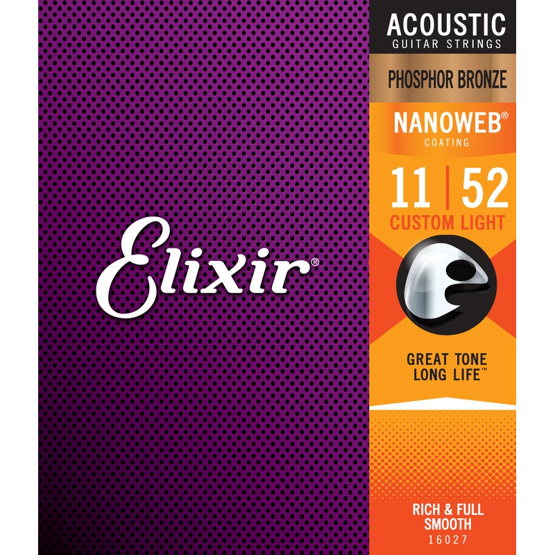 Elixir Strings Nanoweb Phosphor Bronze Acoustic Guitar Strings -.011-.052 Custom Light - ULT975560817390