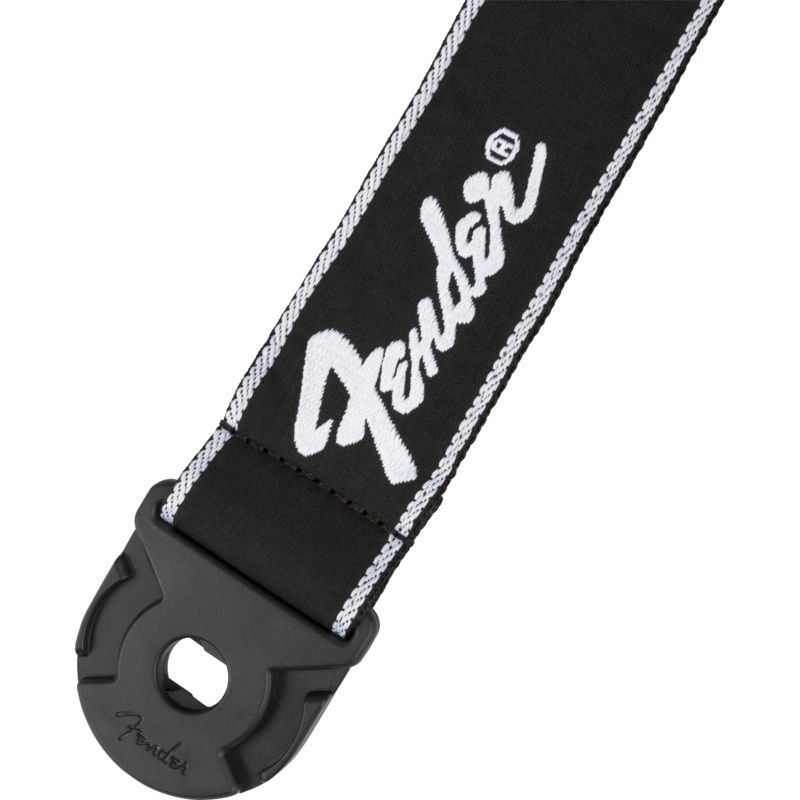 Fender Quick Grip Locking End Strap, Black with White Running Logo, 2" - ULT975560817473