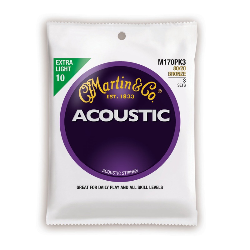Martin Acoustic 80/20 Bronze Guitar Strings -.010-.047 Extra Light - 3 Pack - ULT975560816593