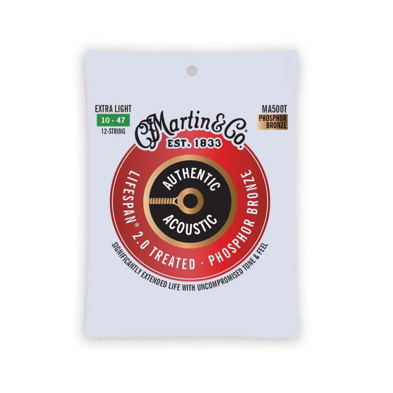 Martin Authentic Acoustic Lifespan 2.0 Phosphor Bronze Guitar Strings -.010-.047 Extra Light 12-String - ULT975560816629