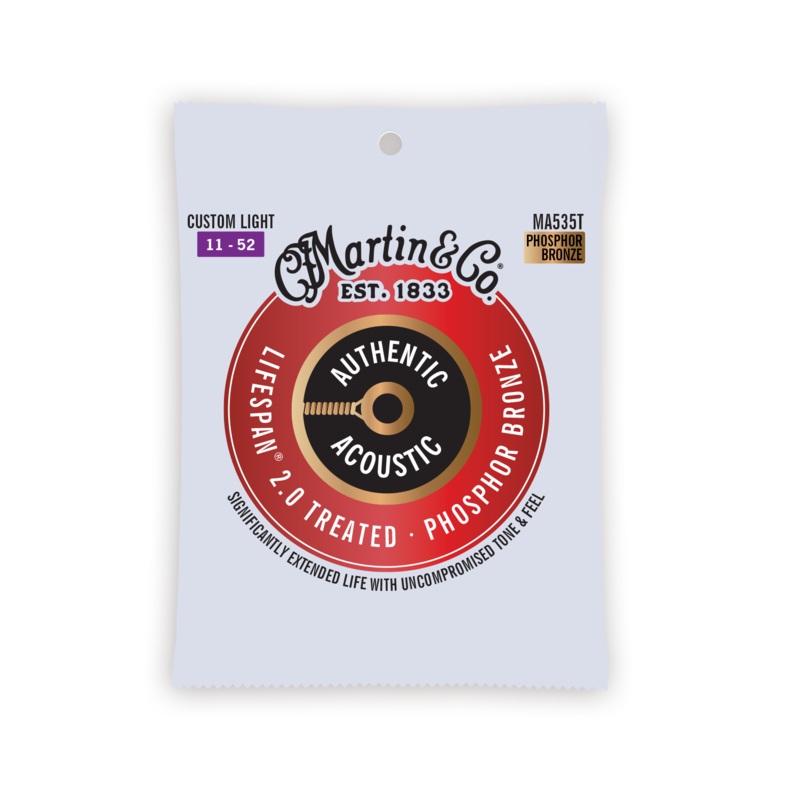 Martin Authentic Acoustic Lifespan 2.0 Phosphor Bronze Guitar Strings -.011-.052 Custom Light - ULT975560816632