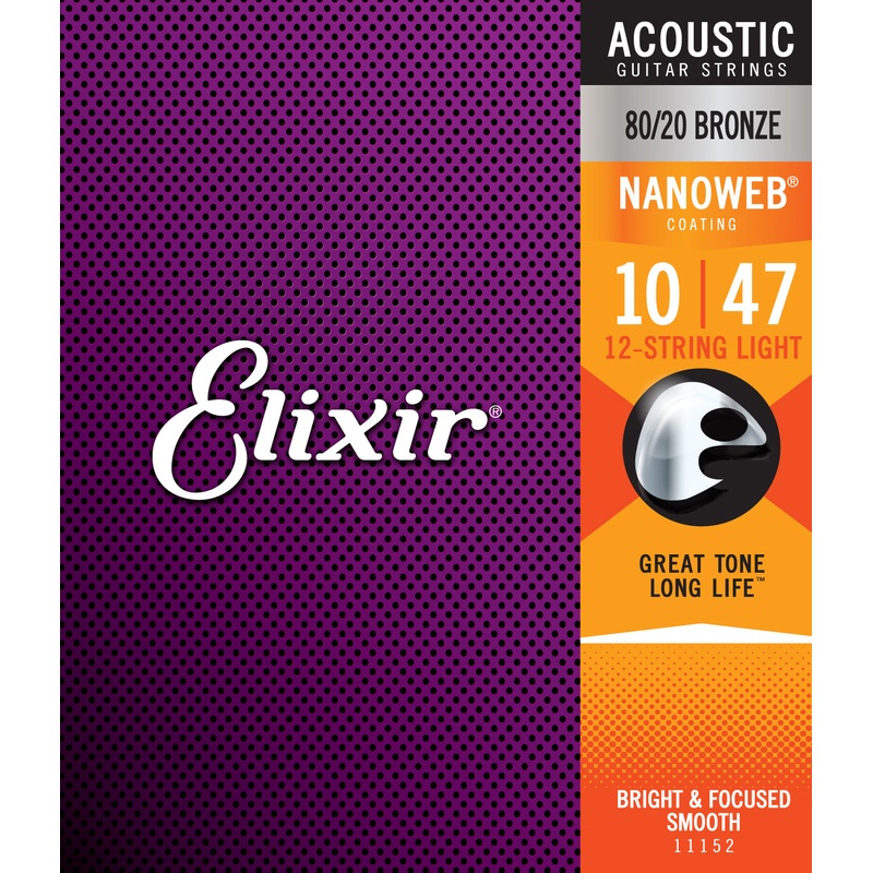 Elixir Strings Nanoweb 80/20 Bronze Acoustic Guitar Strings -.010-.047 & .010-.027 12-String Light - ULT975560816306