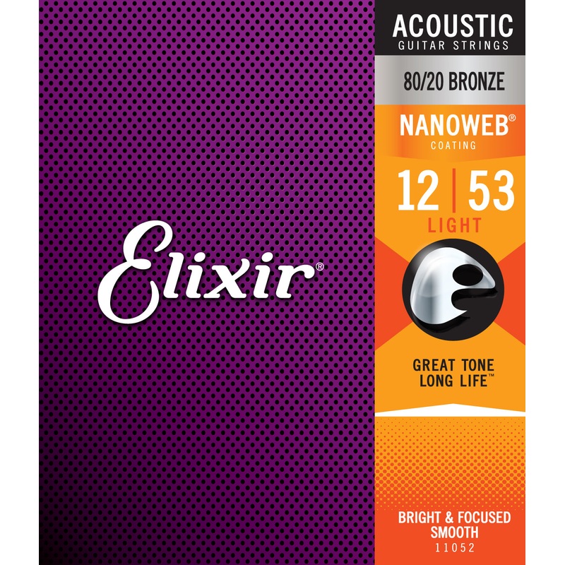 Elixir Strings Nanoweb 80/20 Bronze Acoustic Guitar Strings -.012-.053 Light - ULT975560816305
