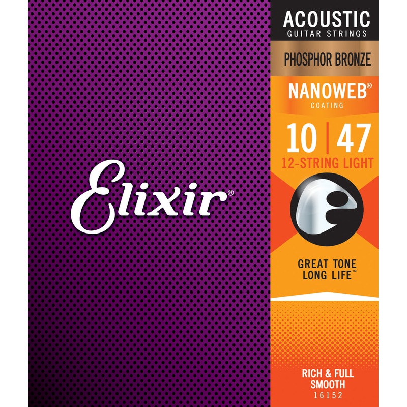 Elixir Strings Nanoweb Phosphor Bronze Acoustic Guitar Strings -.010-.047 & .010-.027 12-String Light - ULT975560816411