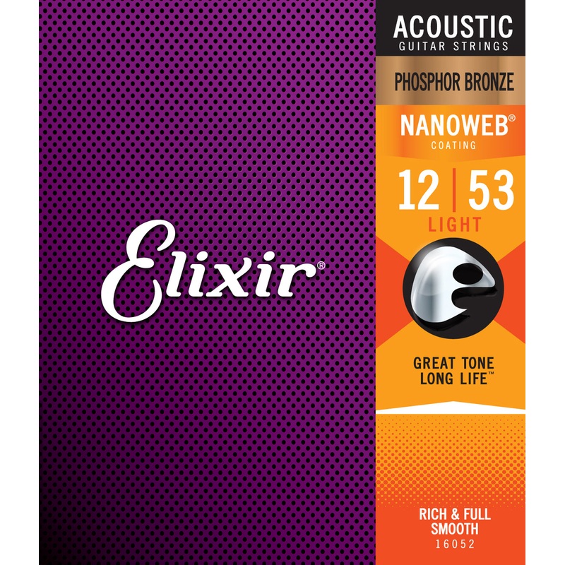 Elixir Strings Nanoweb Phosphor Bronze Acoustic Guitar Strings -.012-.053 Light - ULT975560816412