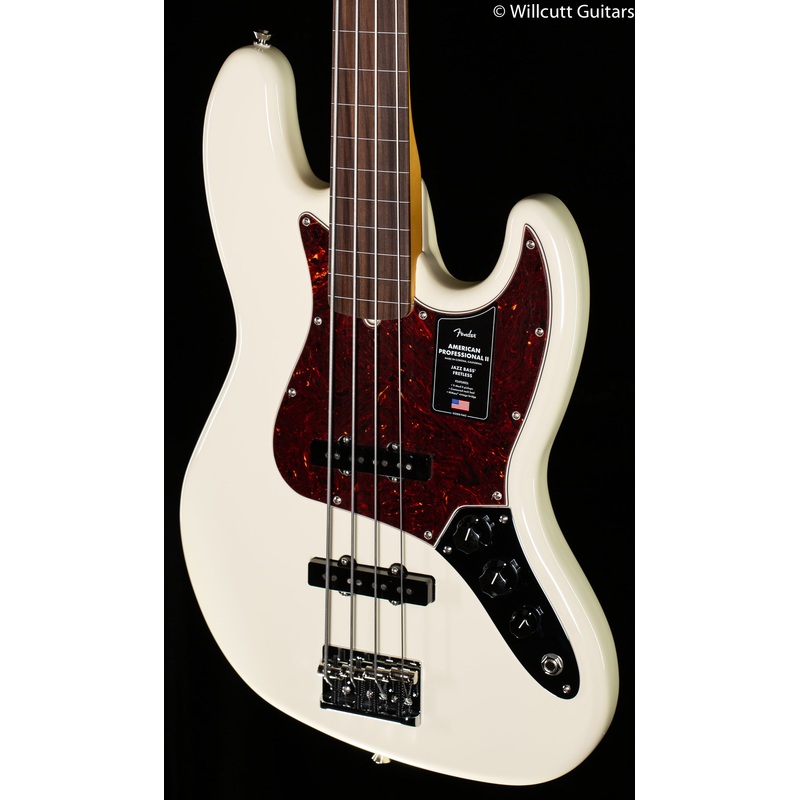 Fender American Professional II Jazz Bass Fretless Olympic White Rosewood Fingerboard Bass Guitar - ULT975560816090