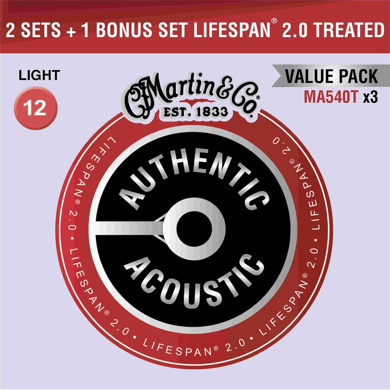 Martin Authentic Acoustic Lifespan 2.0 Phosphor Bronze Guitar Strings -.012-.054 Light Value Pack - ULT975560815728