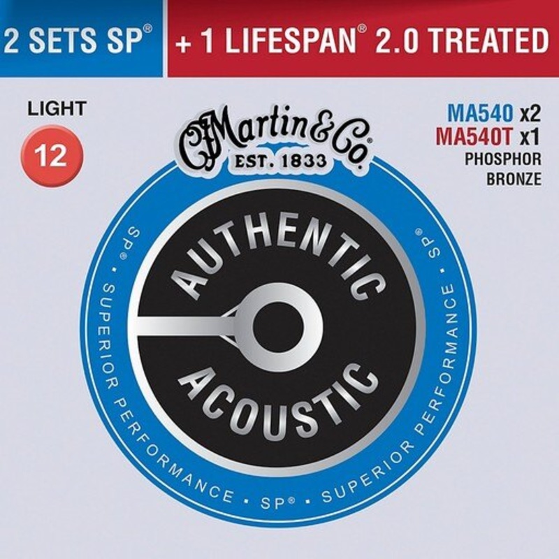 Martin Authentic Acoustic Value Pack Phosphor Bronze Light Guitar Strings -.012-.054 - ULT975560815727