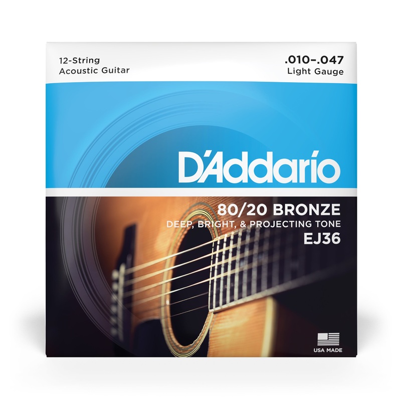 D'Addario EJ36, 12-String, 80/20 Bronze, Light 10-47 - ULT975560814781