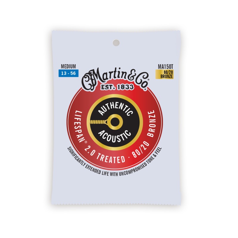 Martin Authentic Acoustic Lifespan 2.0 80/20 Bronze Guitar Strings -.013-.056 Medium - ULT975560814358
