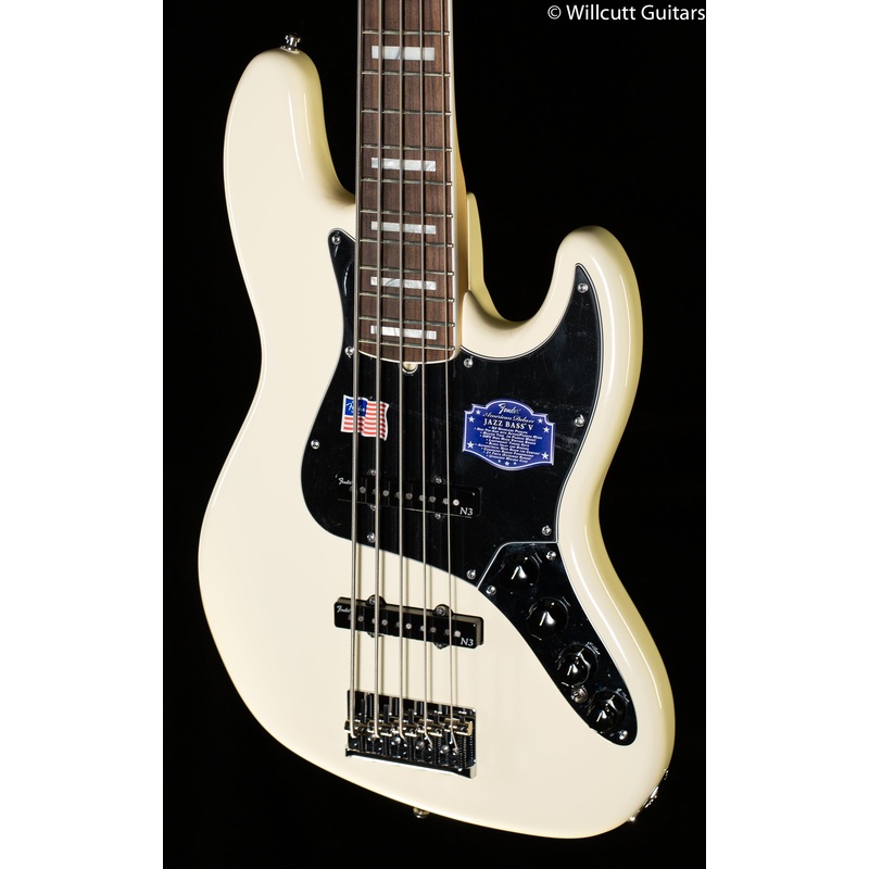 Fender American Deluxe Jazz Bass V  Olympic White Rosewood Fingerboard - ULT975560814106