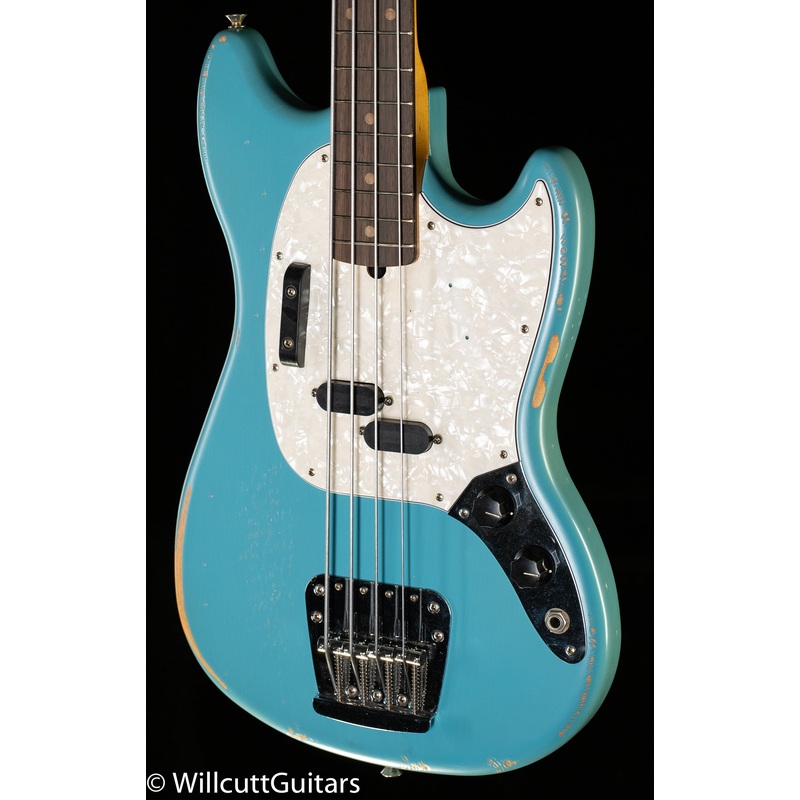 Fender JMJ Road Worn Mustang Bass Faded Daphne Blue (723) Bass Guitar - ULT975560812157