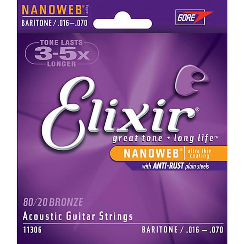 Elixir Strings Nanoweb 80/20 Bronze Baritone Acoustic Guitar Strings -.016-.070 - ULT975560810838