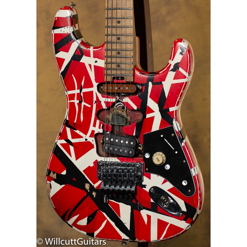 EVH Striped Series Frankenstein Frankie Maple Fingerboard Red with Black Stripes Relic - ULT975560808018