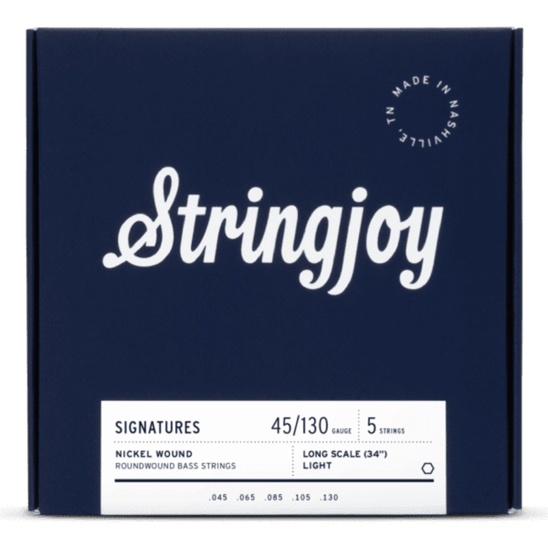 Stringjoy Light Top / Heavy Bottom Gauge (45-130) 5 String Long Scale Nickel Wound Bass Guitar Strings - ULT975560807970