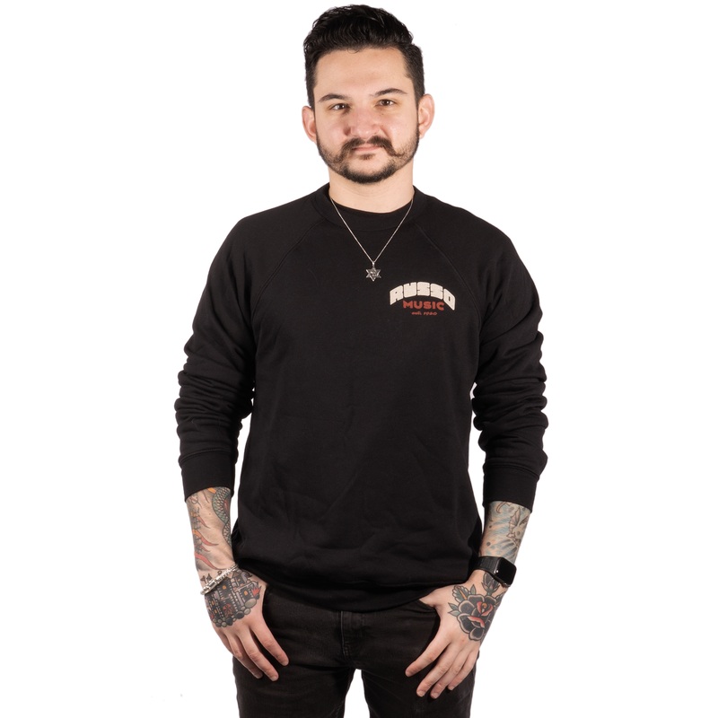 Russo Music Crew Neck Sweatshirt, Red and Cream on Black