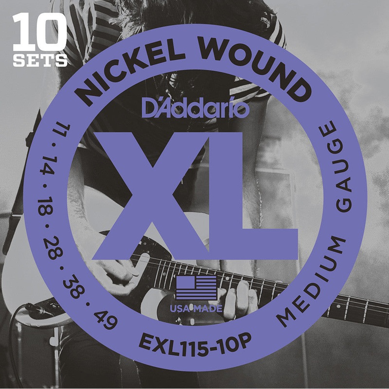 D'Addario 10-Pack EXL115 Nickel Wound - Medium/Blues-Jazz Rock - 11-49