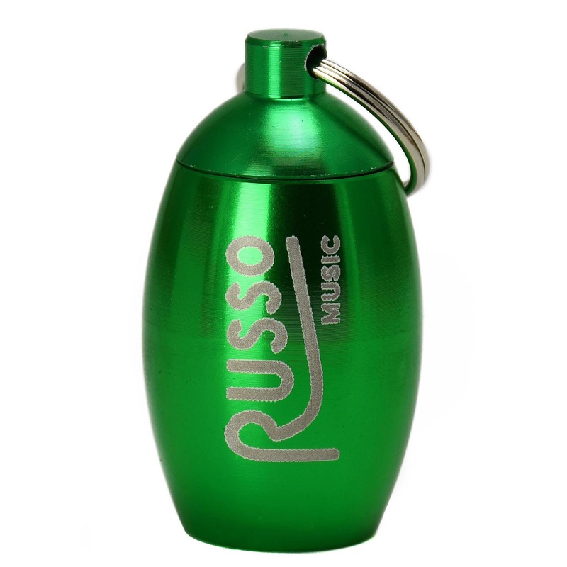 Earasers Stash Can Earplug Carrying Case, Green, Russo Music Logo