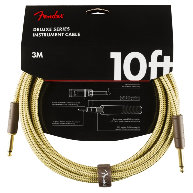 Fender 10 Deluxe Series Instrument Cable, Straight/Straight, Tweed
