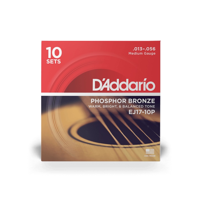 D'Addario 10-Pack EJ17 Phosphor Bronze, Medium, 13-56