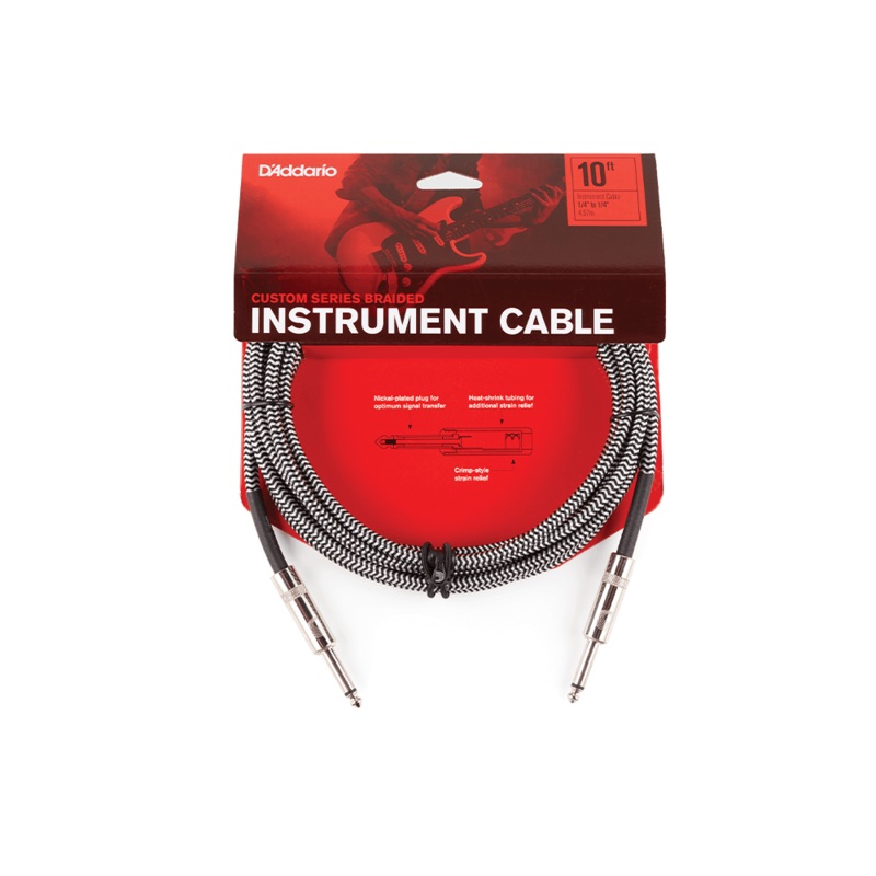 D'Addario 15 Foot Custom Series Braided Instrument Cable, Grey