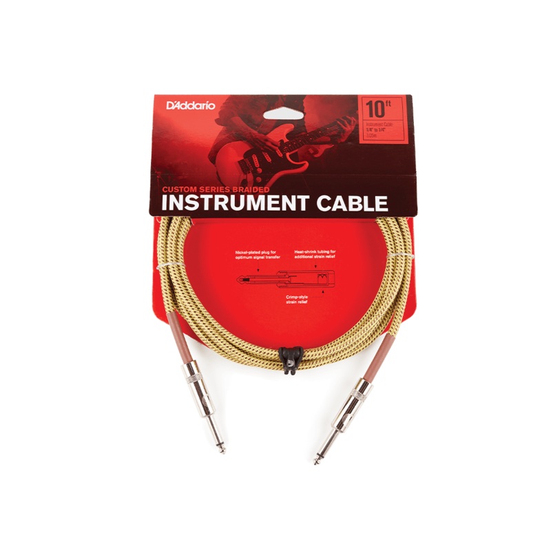 D'Addario 15 Foot Custom Series Braided Instrument Cable, Tweed
