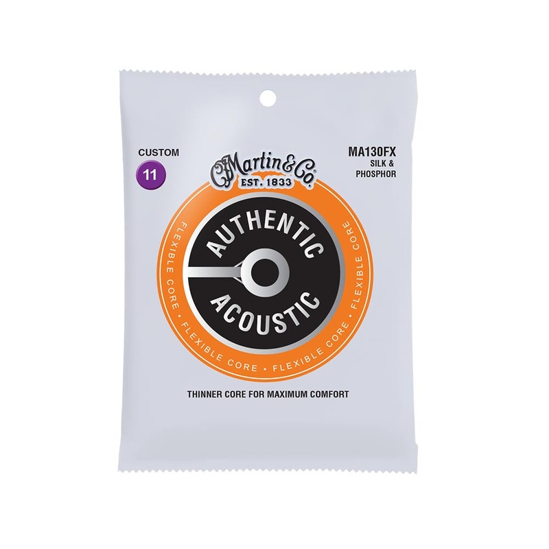 Martin Authentic Acoustic Flexible Core Guitar Strings, .11-.47 Custom Light, Silk and Phosphor Bronze