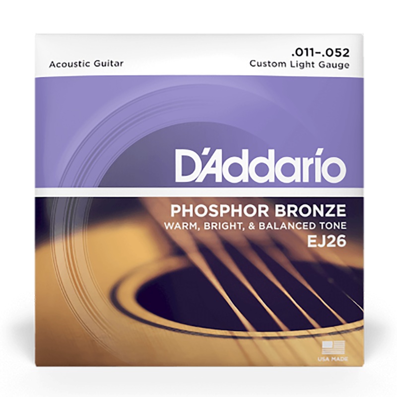 D'Addario 10 Pack EJ26 Phosphor Bronze Acoustic Strings, Custom Light, 11-52