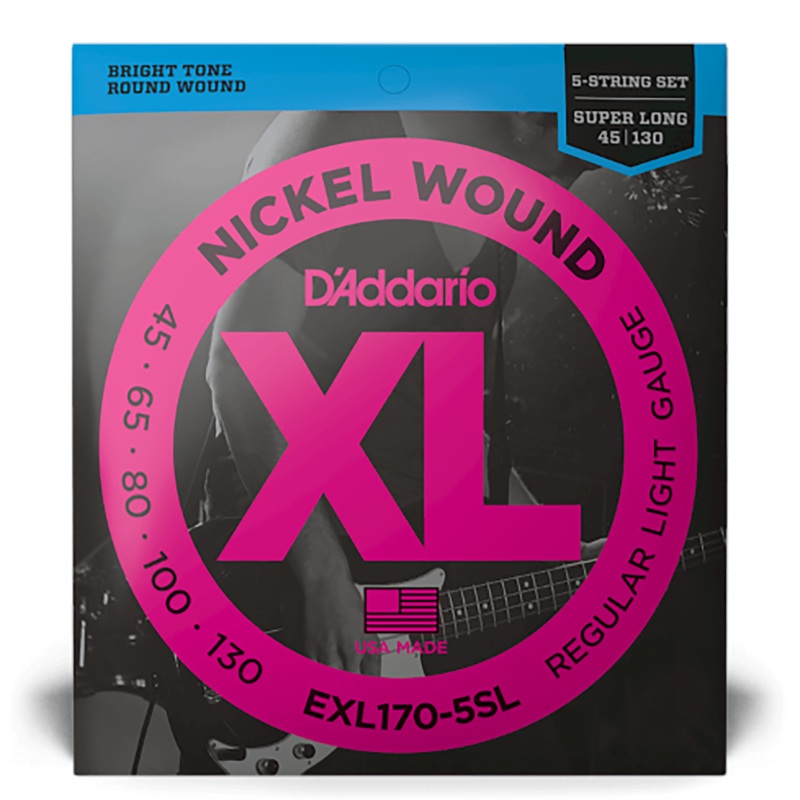 D'Addario 45-130 Light 5 String Nickel Wound Bass Strings, Super Long Scale