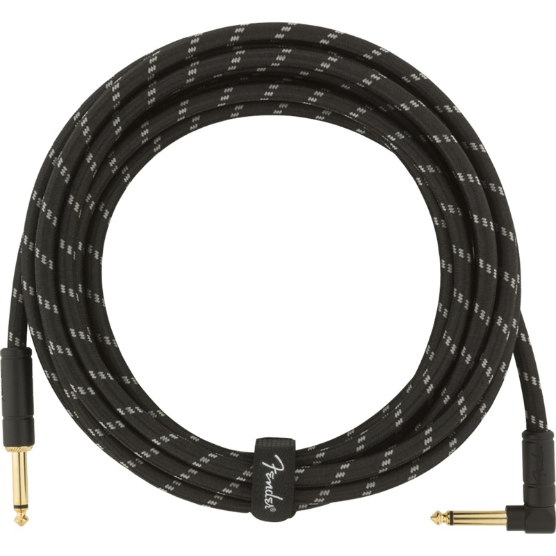 Fender 15 Foot Deluxe Series Instrument Cable, Straight/Angle, Black Tweed