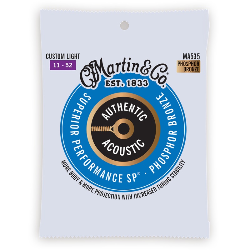 Martin Authentic Acoustic SP Guitar Strings, .11-.52 Custom Light, 92/8 Phosphor Bronze