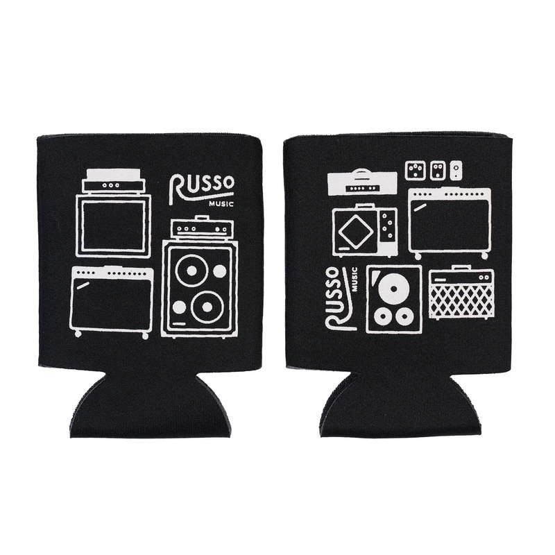 Russo Music Collapsible Can Koozie, Amps And Effects, Black With White Ink