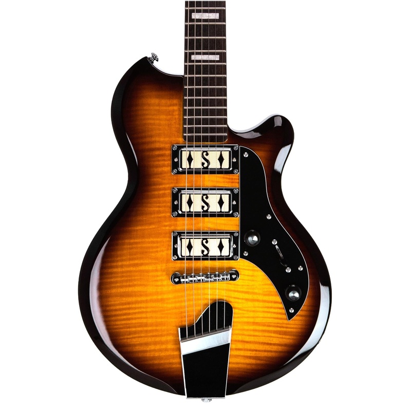 Supro Island Series Hampton Guitar - Triple Pickup - Flame Maple Tobacco Burst - Free Gig-Bag