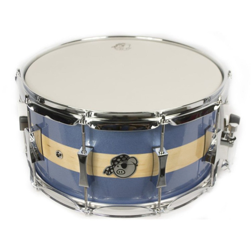 Pork Pie 7x14" Maple Brass Snare - Porcaro Blue Stripes Gloss