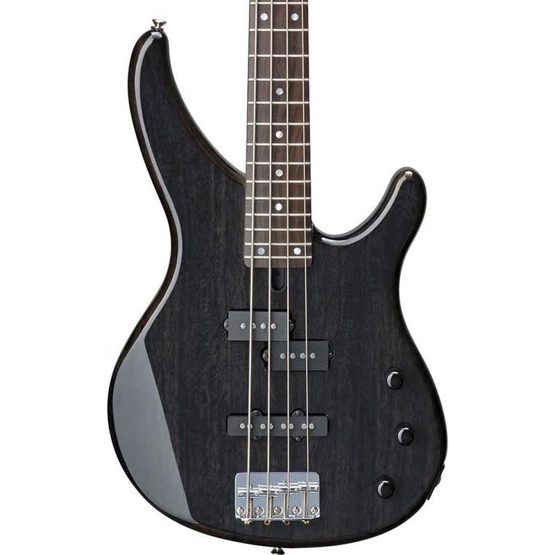 Yamaha TRBX 4 String Bass, Agathis Body, Flame Mango Top, Trans Black