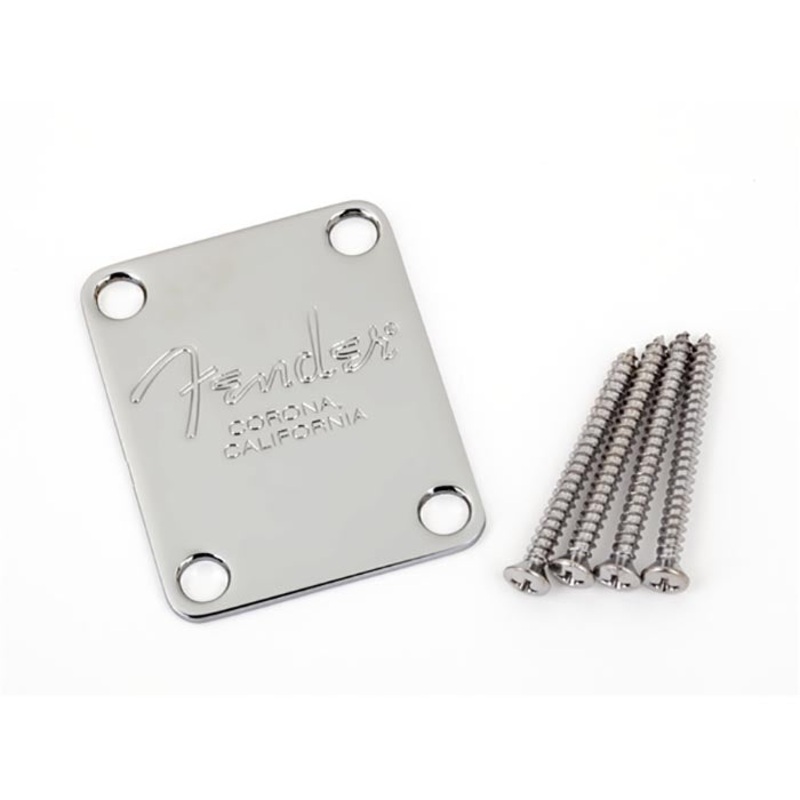 Fender Neck Plate, American Series Basses, Corona Stamp, 4 Bolt, Chrome