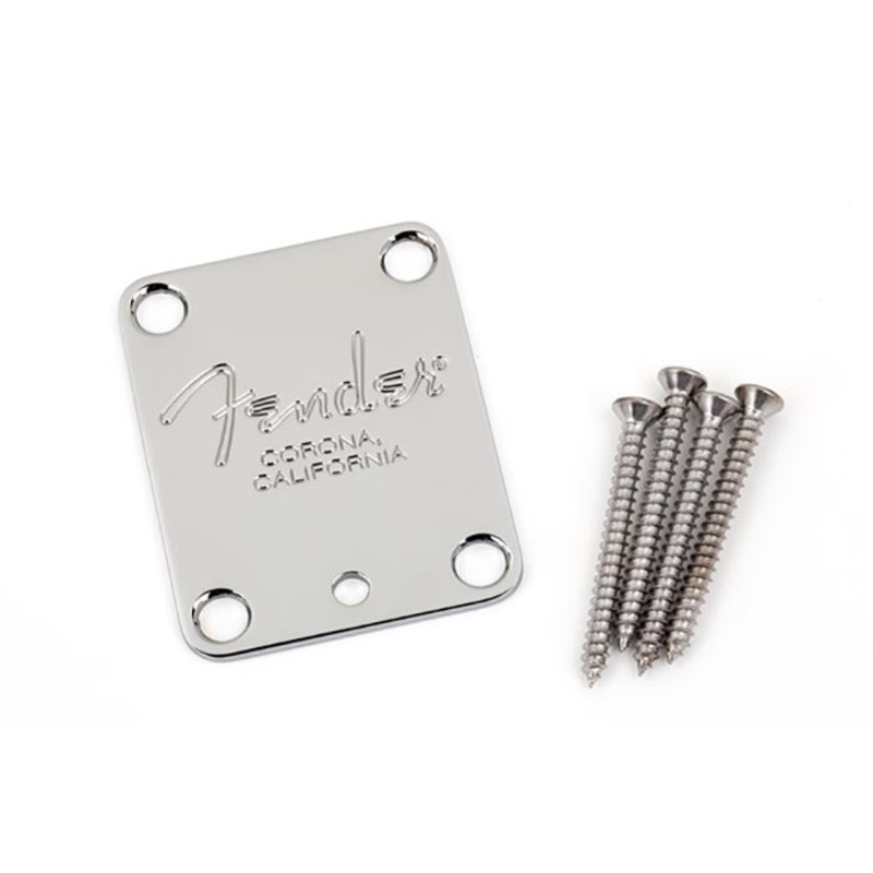 Fender Neck Plate, American Series Guitars, Corona Stamp, 4 Bolt, Chrome