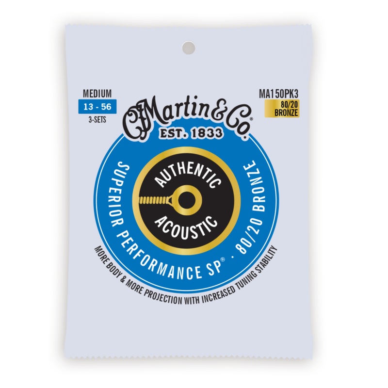 Martin 3 Pack 13-56 Medium Authentic Acoustic SP 80/20 Bronze Guitar Strings