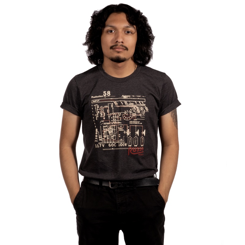 Russo Music 'Schematic' T Shirt, Heather Graphite